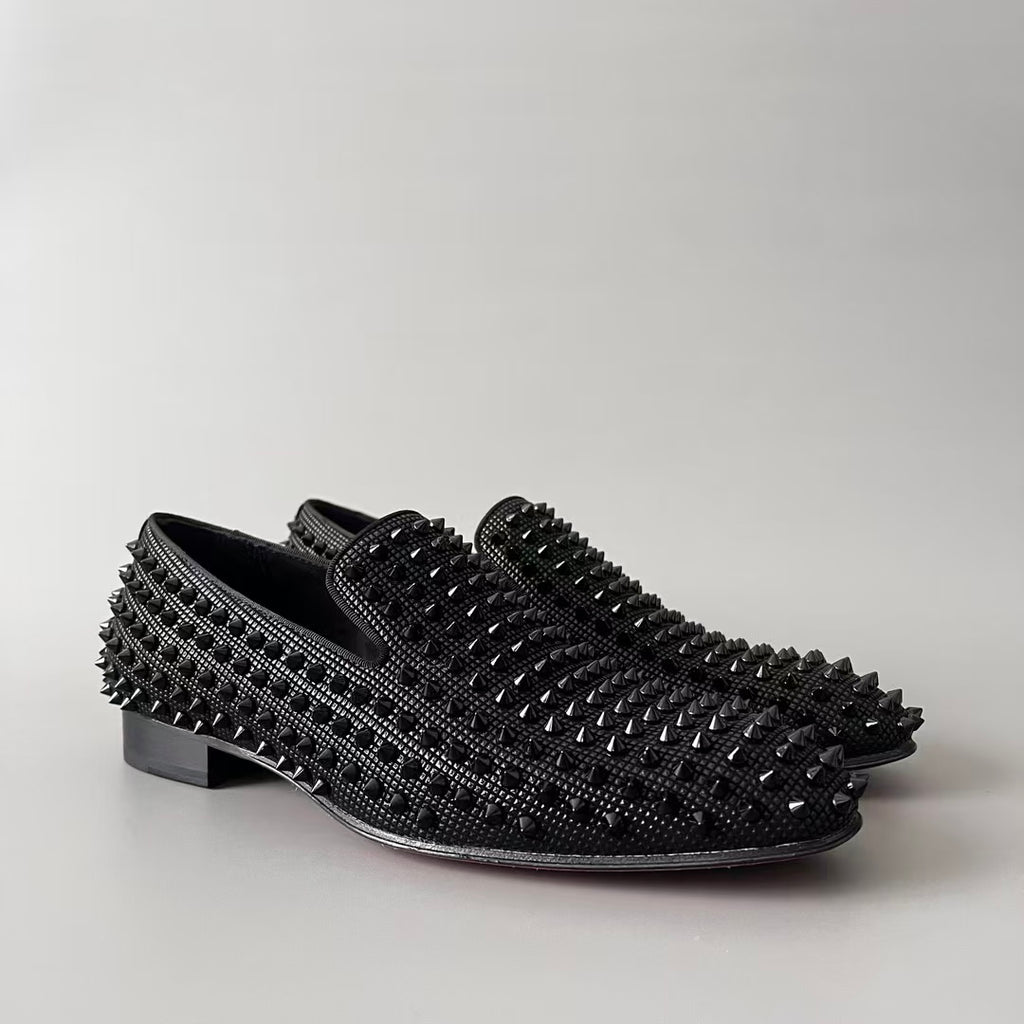 CL 【Red Sole】Stylish Men's Casual Black Studded Slip-ons.