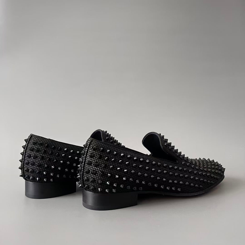 CL 【Red Sole】Stylish Men's Casual Black Studded Slip-ons.