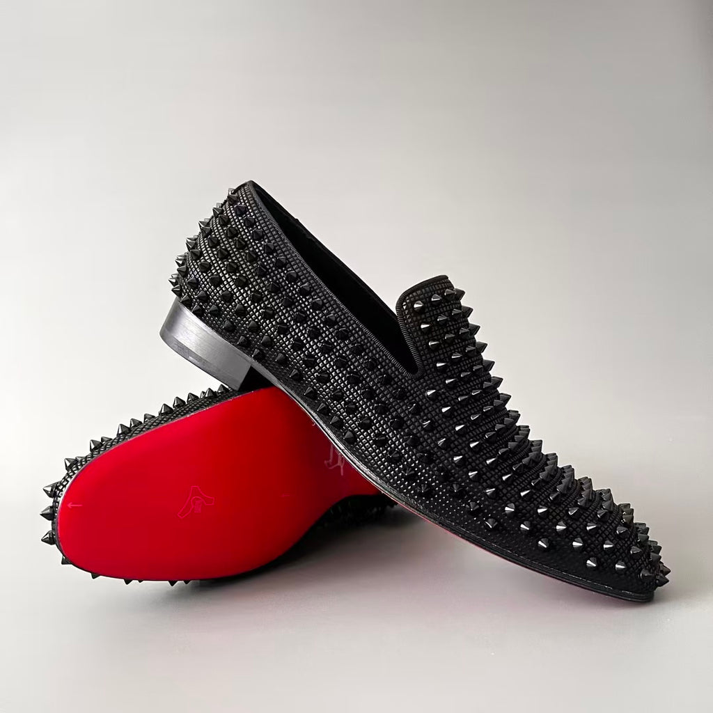 CL 【Red Sole】Stylish Men's Casual Black Studded Slip-ons.