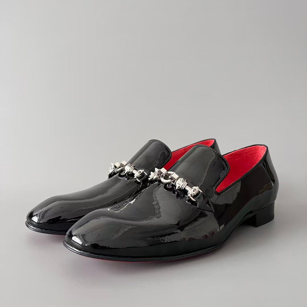 CL 【Red Sole】Greggo Men's Stylish Casual Patent Leather Shoes – Black