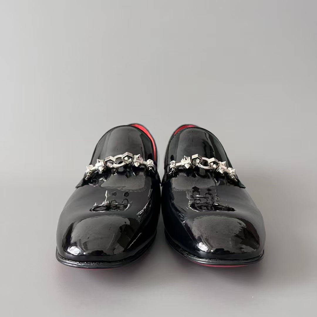 CL 【Red Sole】Greggo Men's Stylish Casual Patent Leather Shoes – Black