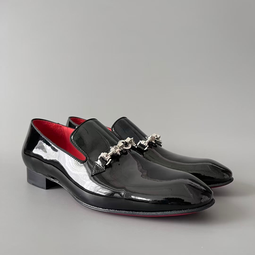 CL 【Red Sole】Greggo Men's Stylish Casual Patent Leather Shoes – Black