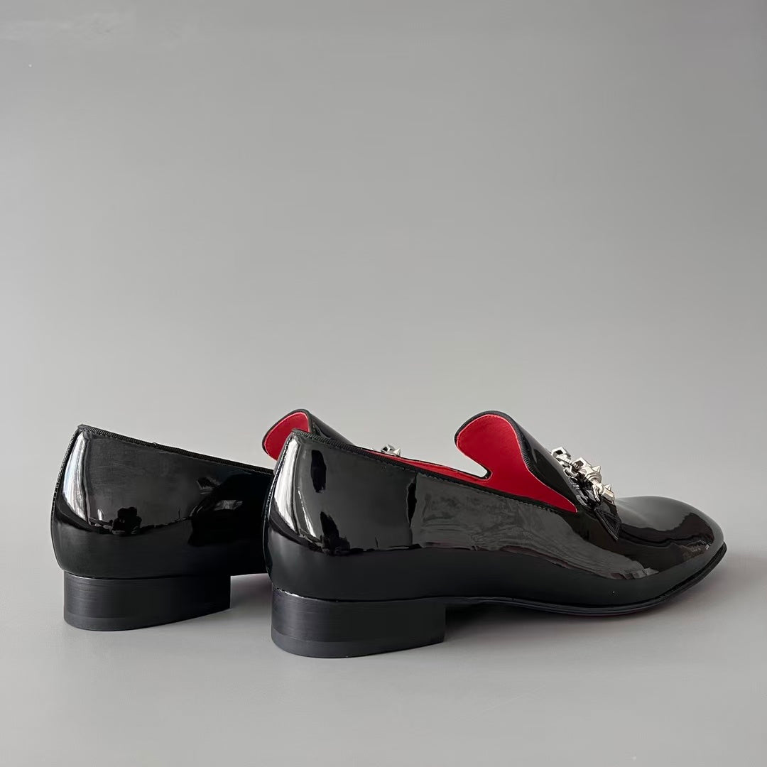 CL 【Red Sole】Greggo Men's Stylish Casual Patent Leather Shoes – Black