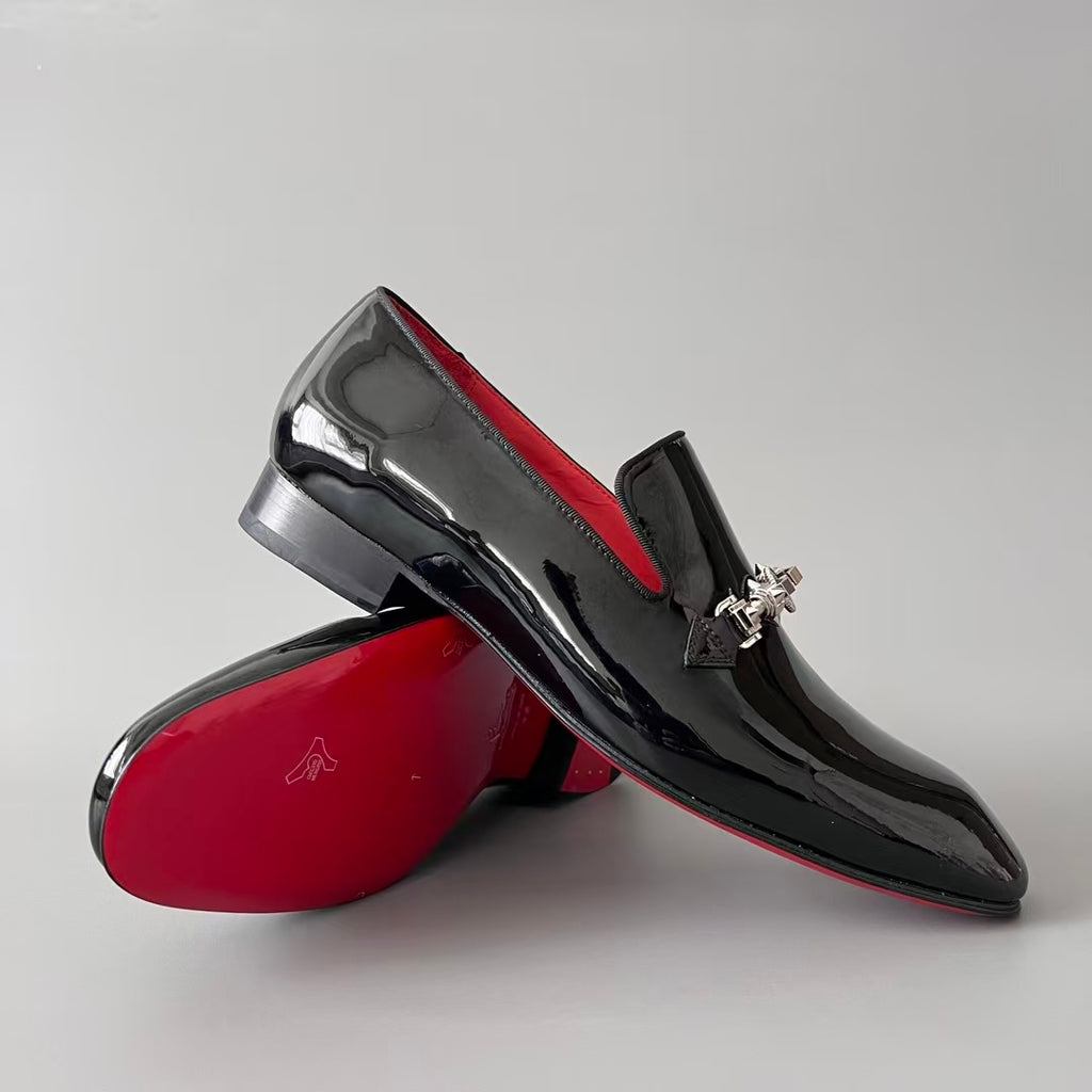 CL 【Red Sole】Greggo Men's Stylish Casual Patent Leather Shoes – Black