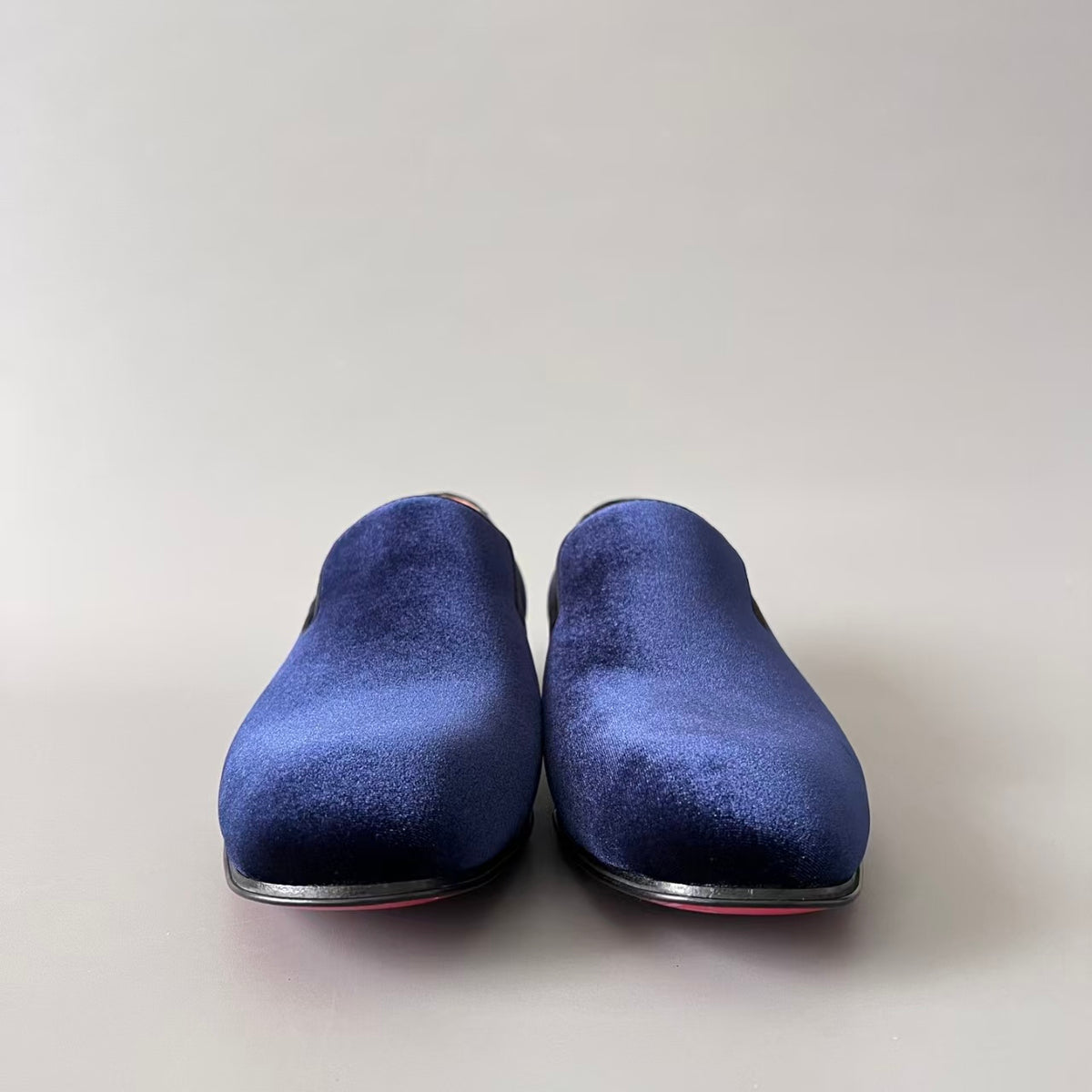 CL 【Red Sole】Men's Blue Loafers – Round-Toe, Slip-On, Comfortable & Sophisticated.