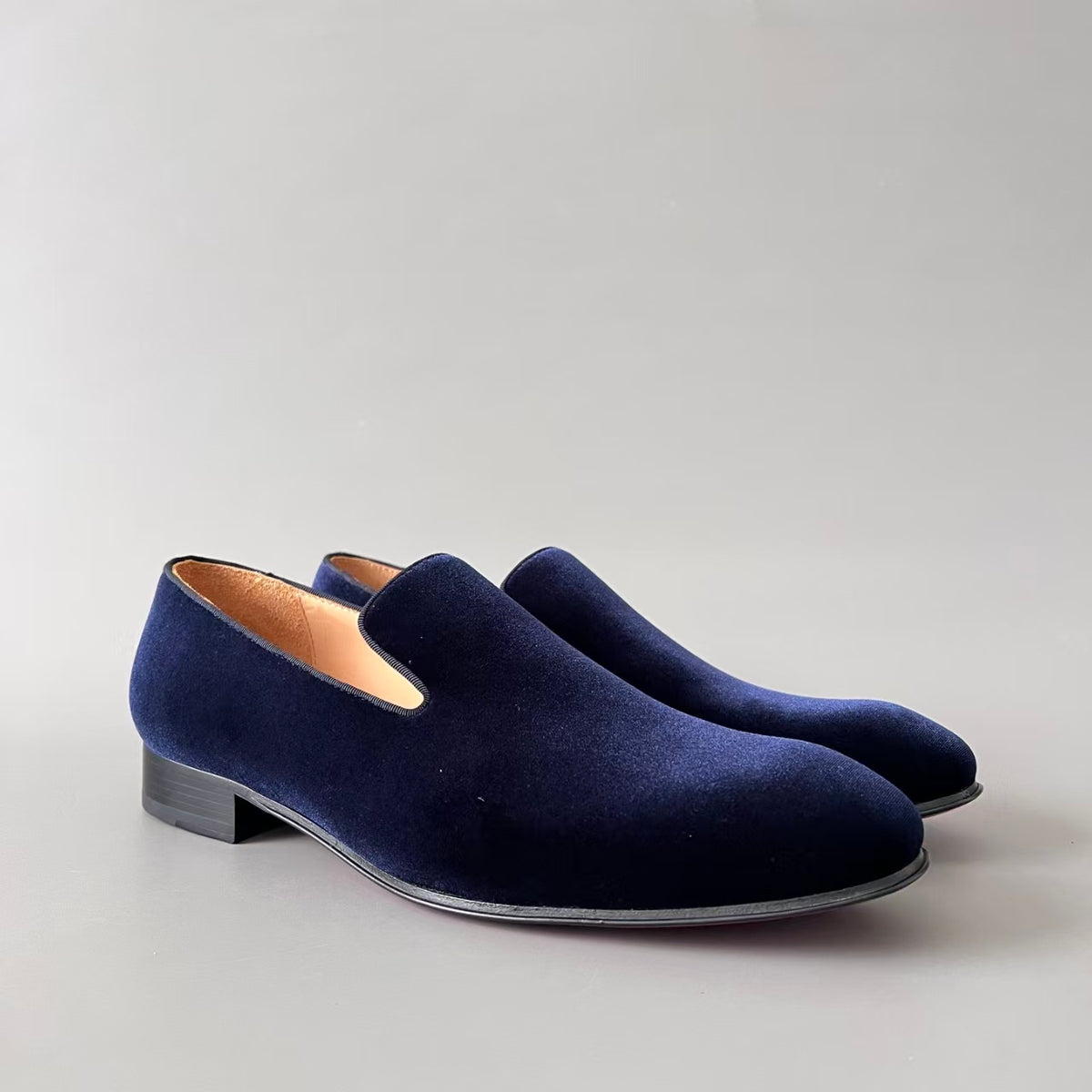 CL 【Red Sole】Men's Blue Loafers – Round-Toe, Slip-On, Comfortable & Sophisticated.