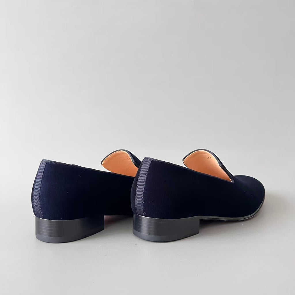 CL 【Red Sole】Men's Blue Loafers – Round-Toe, Slip-On, Comfortable & Sophisticated.