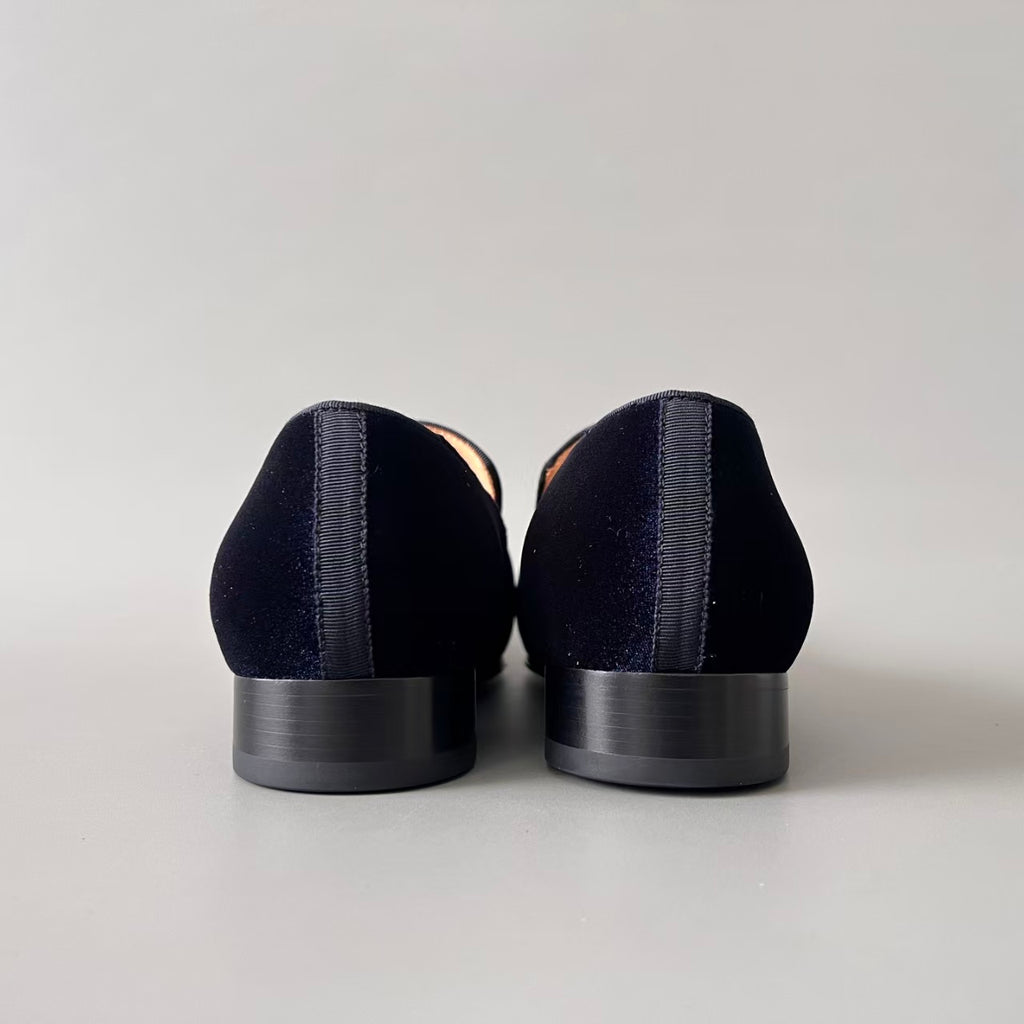 CL 【Red Sole】Men's Blue Loafers – Round-Toe, Slip-On, Comfortable & Sophisticated.