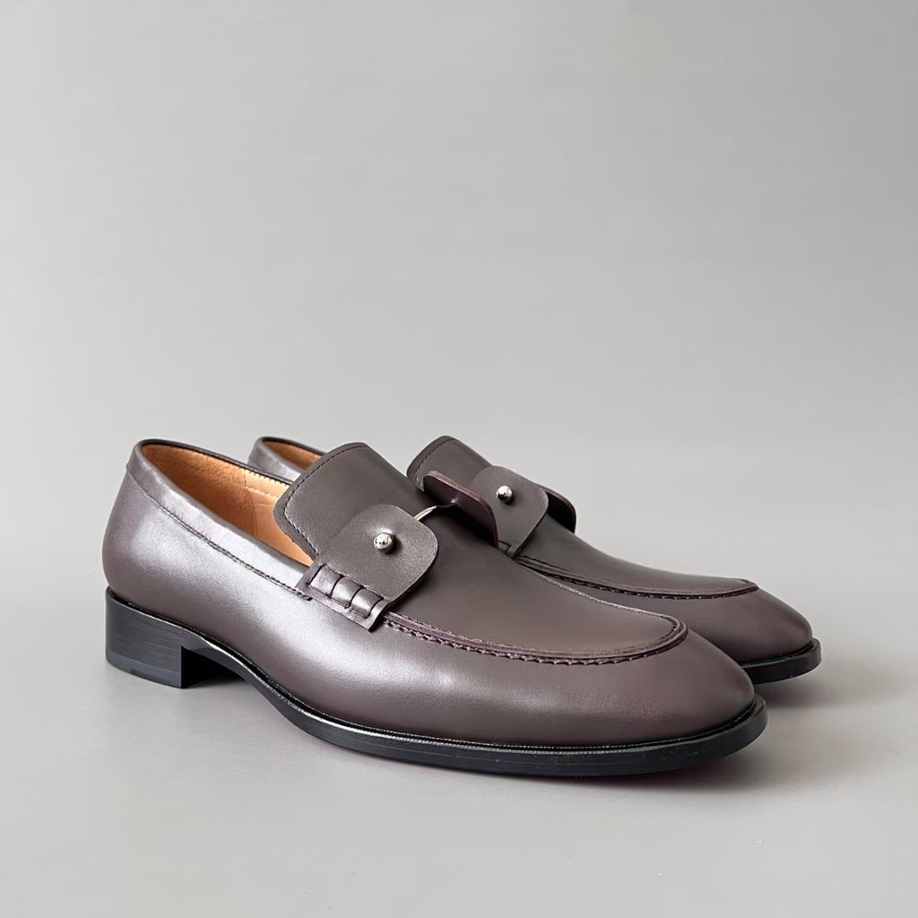 CL 【Red Sole】Men's Leather Loafers – Round-Toe, Slip-On, Comfortable & Sophisticated – Dark Brown