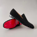 CL 【Red Sole】Stylish men's black slip-on casual shoes with studs.