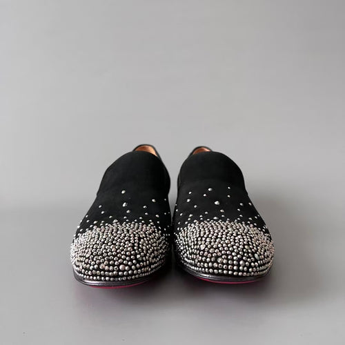 CL 【Red Sole】Greggo Men's Fashionable Casual-Gentleman Leather Shoes with Silver Rhinestones.