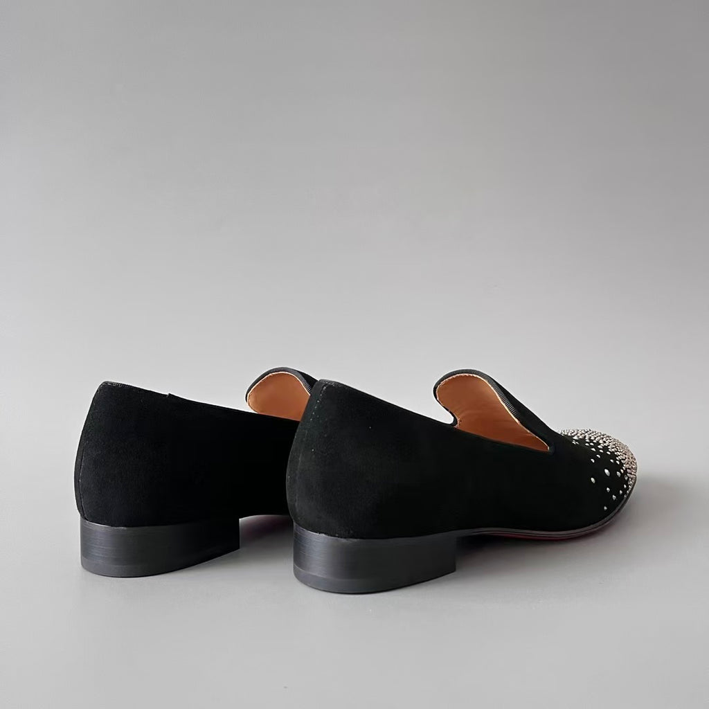 CL 【Red Sole】Greggo Men's Fashionable Casual-Gentleman Leather Shoes with Silver Rhinestones.