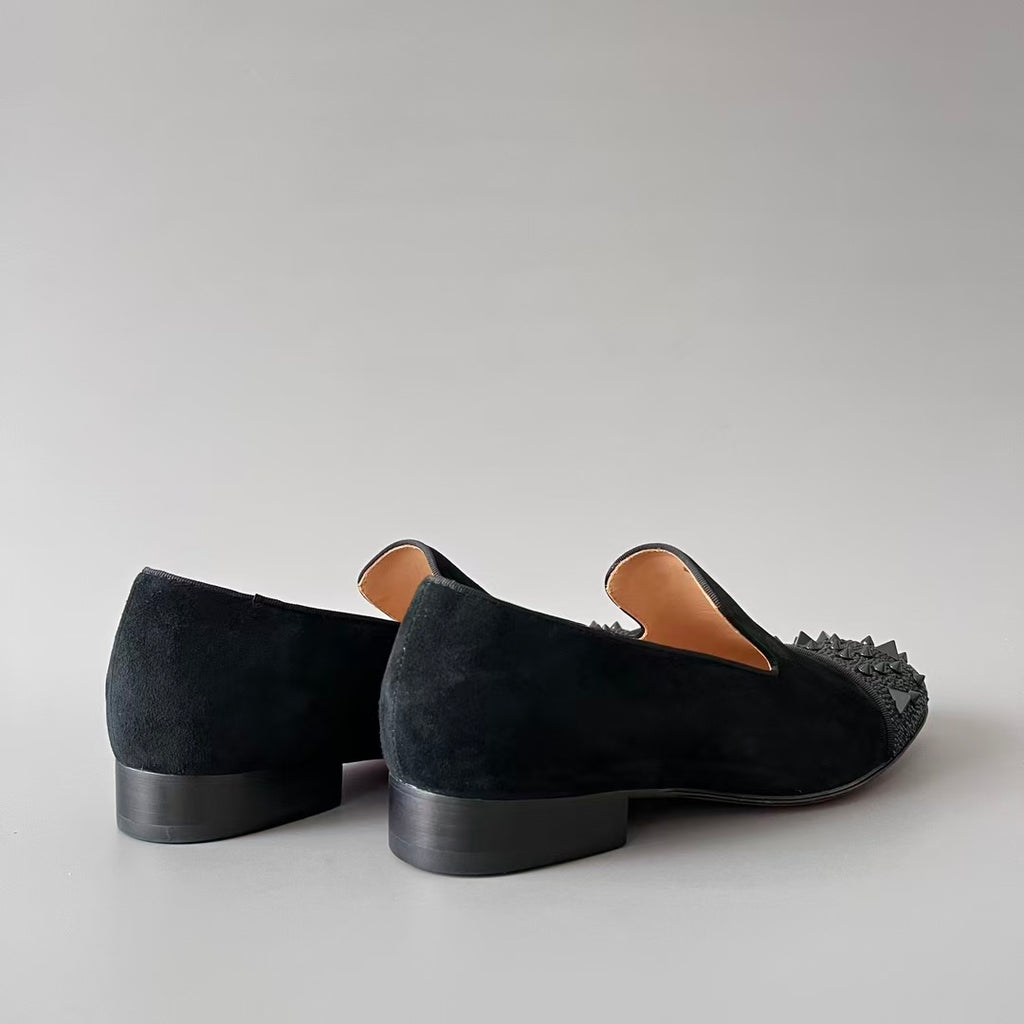 CL 【Red Sole】Greggo Men's Fashionable Casual-Gentleman Leather Shoes with Silver Rhinestones.