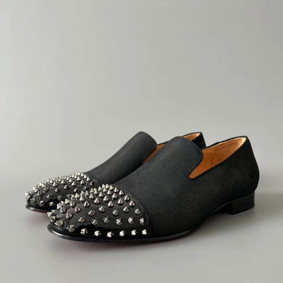 CL 【Red Sole】Greggo Men's Fashion Casual Leather Shoes – Black with Studs.