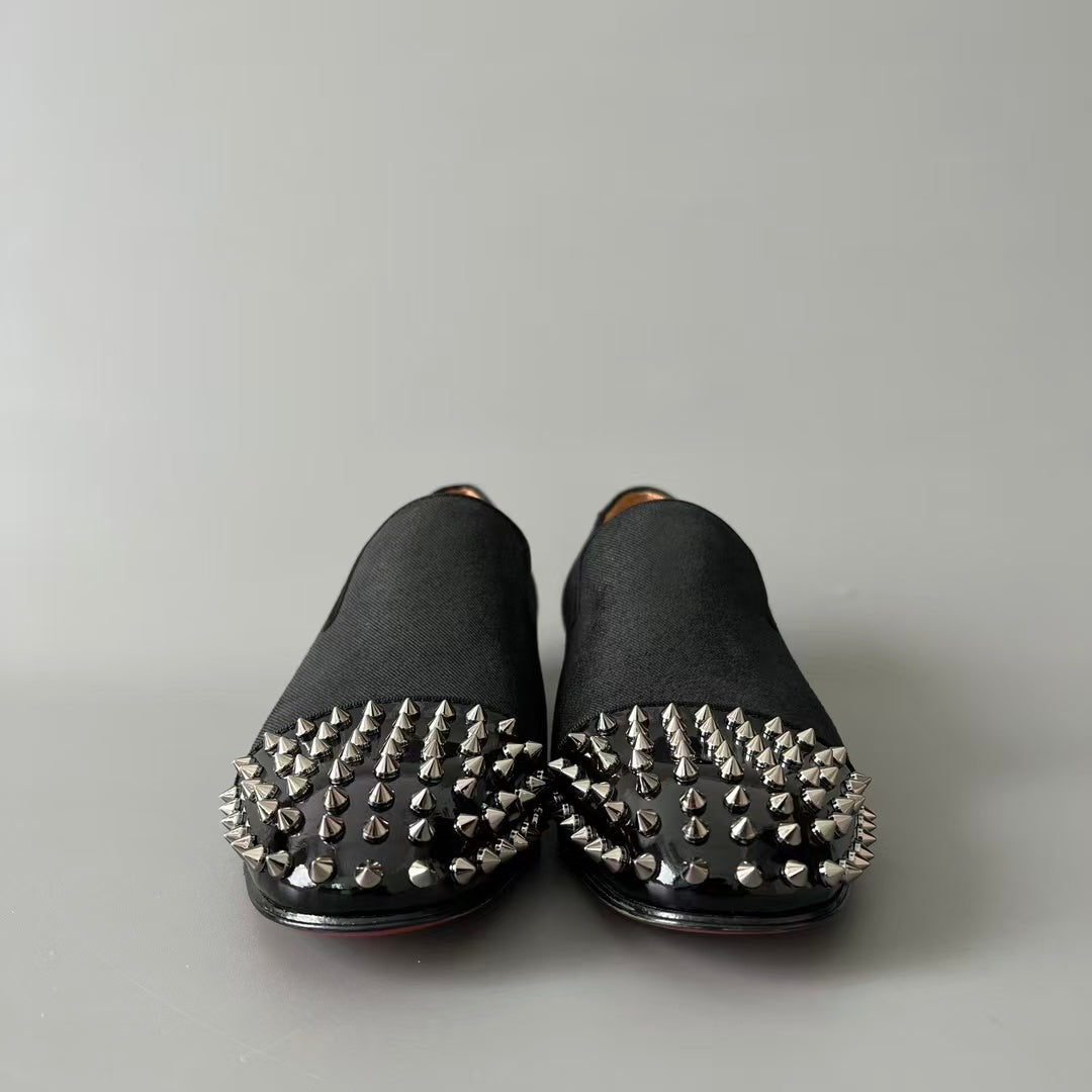 CL 【Red Sole】Greggo Men's Fashion Casual Leather Shoes – Black with Studs.