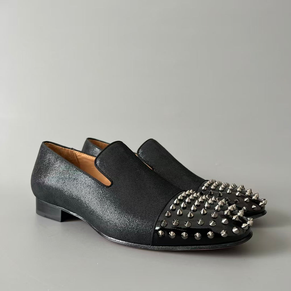 CL 【Red Sole】Greggo Men's Fashion Casual Leather Shoes – Black with Studs.