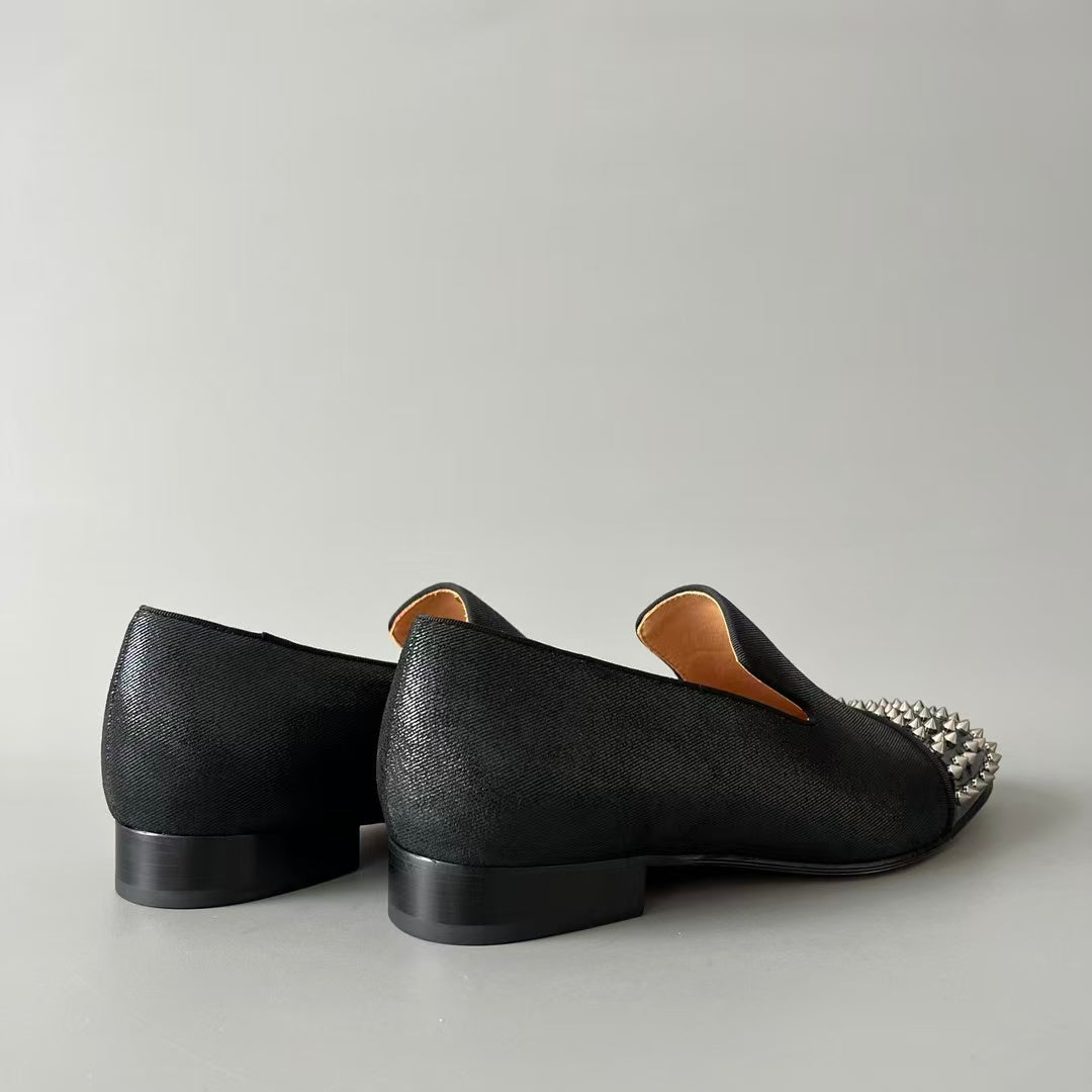 CL 【Red Sole】Greggo Men's Fashion Casual Leather Shoes – Black with Studs.