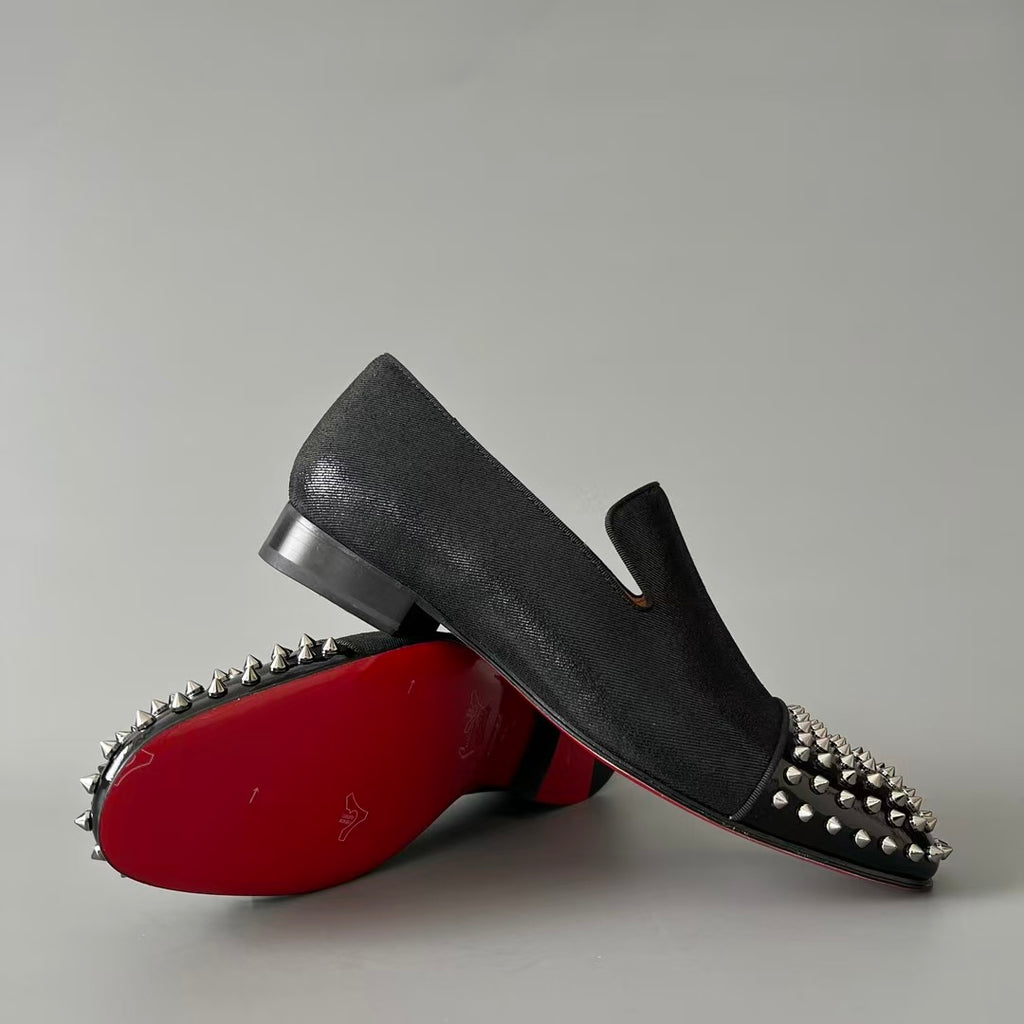 CL 【Red Sole】Greggo Men's Fashion Casual Leather Shoes – Black with Studs.
