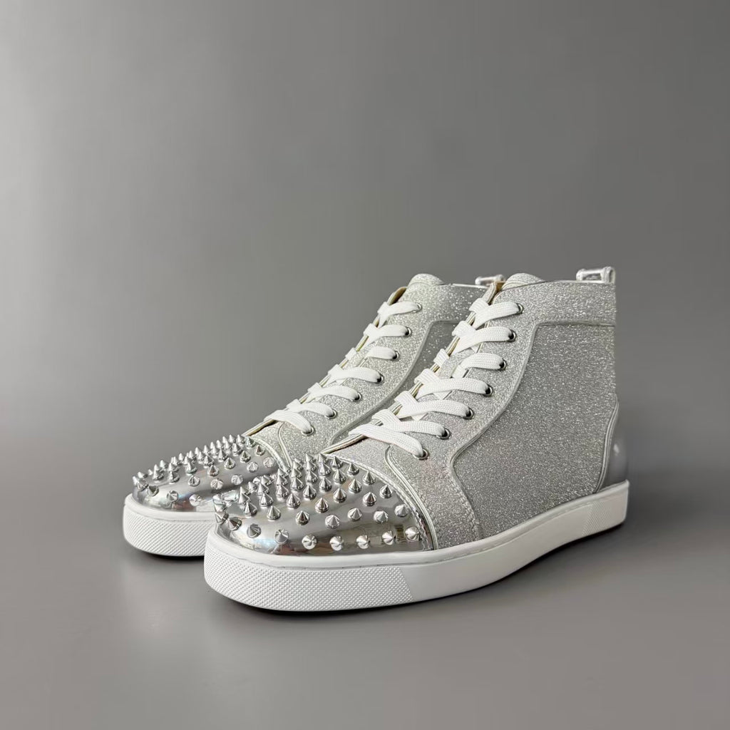 CL 【Red Sole】Lou Spikes high-top sneakers with all-over silver studs