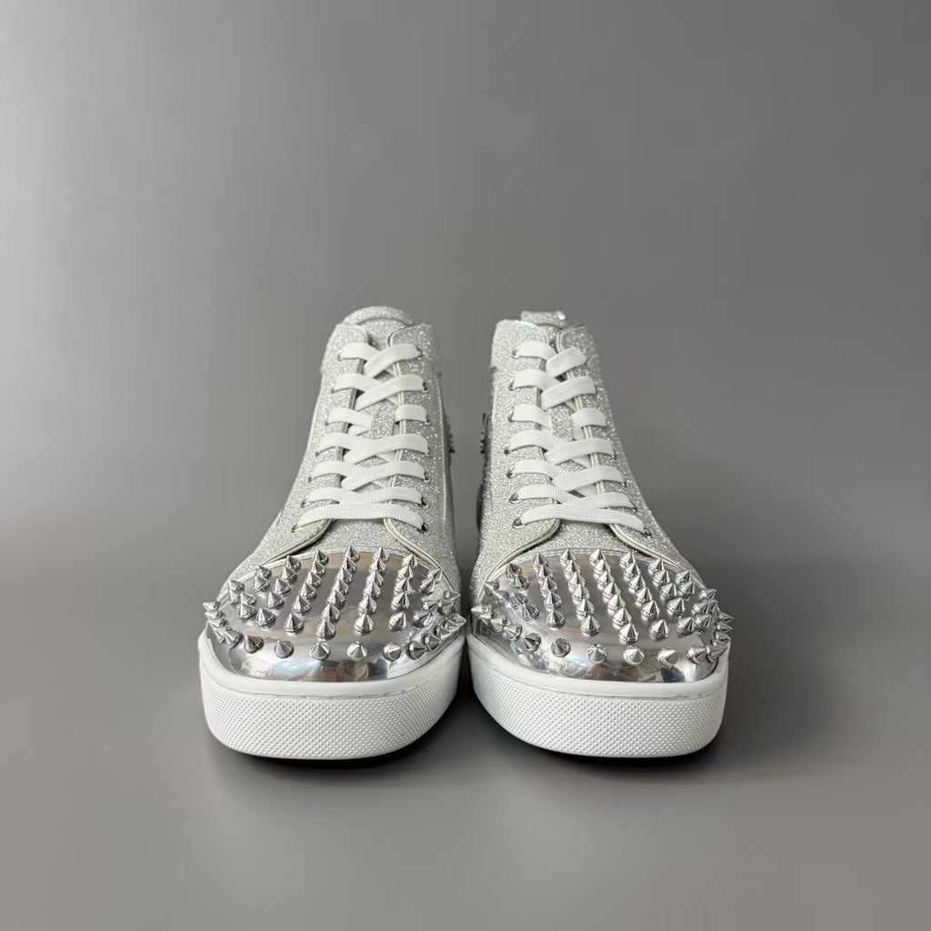 CL 【Red Sole】Lou Spikes high-top sneakers with all-over silver studs