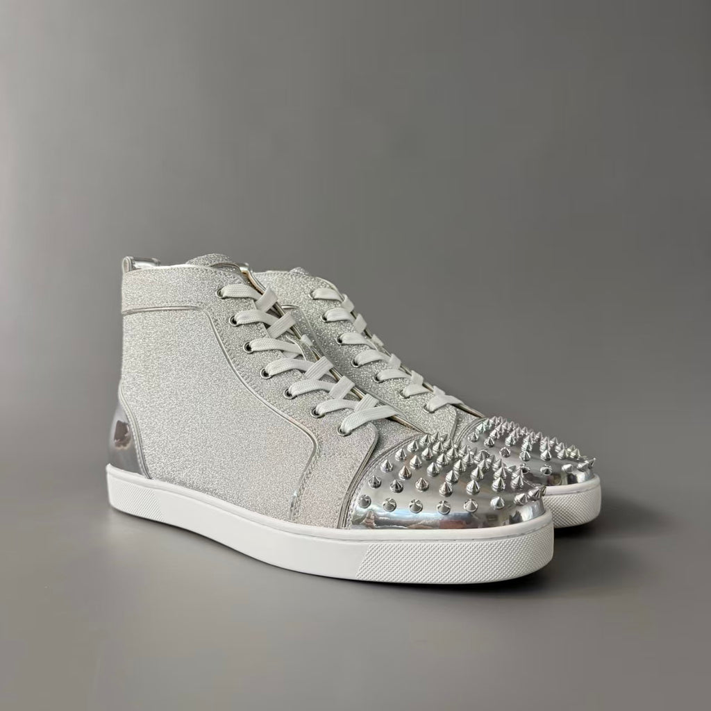 CL 【Red Sole】Lou Spikes high-top sneakers with all-over silver studs
