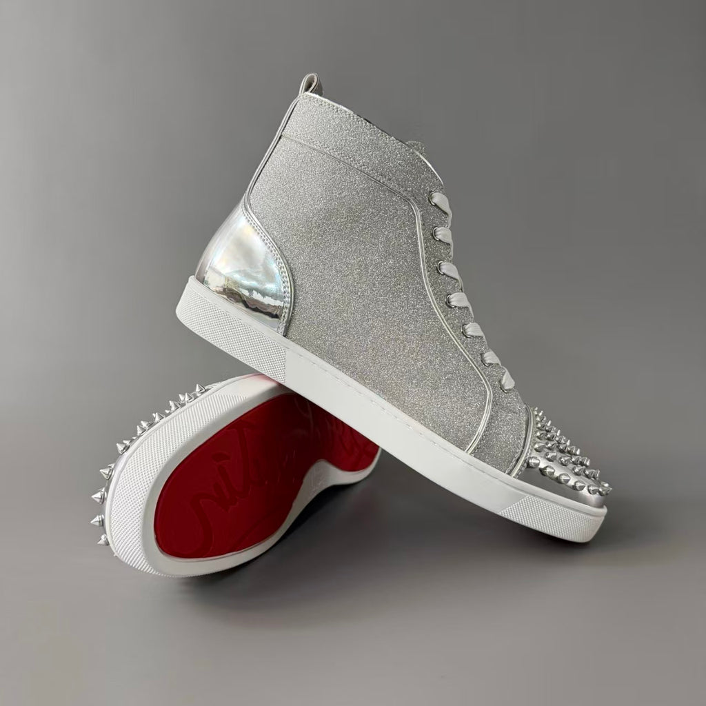 CL 【Red Sole】Lou Spikes high-top sneakers with all-over silver studs