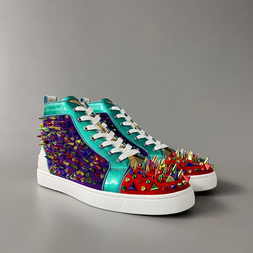 CL 【Red Sole】Lou Spikes high-top sneakers with colorful studs.