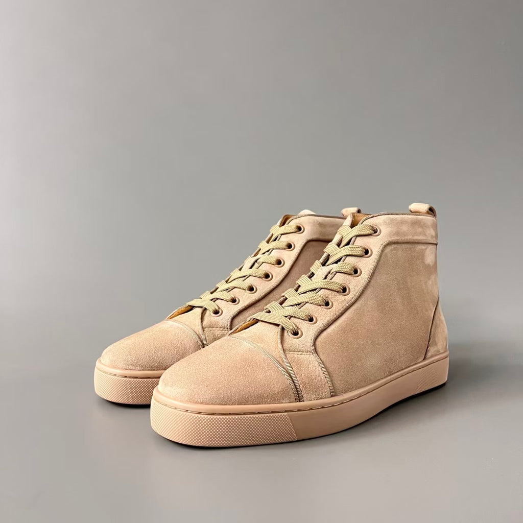 CL 【Red Sole】Lou Spikes high-top sneakers in khaki.