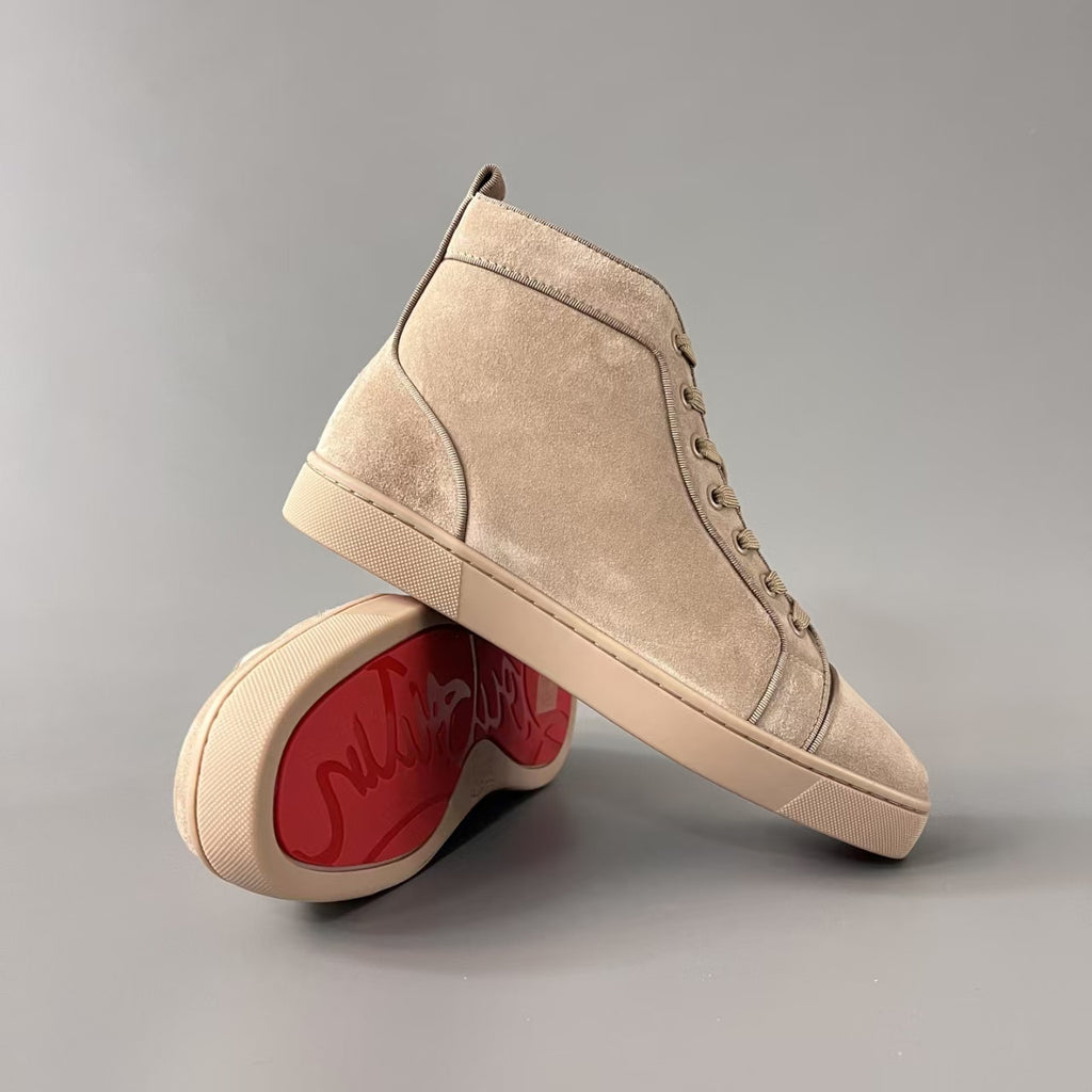 CL 【Red Sole】Lou Spikes high-top sneakers in khaki.