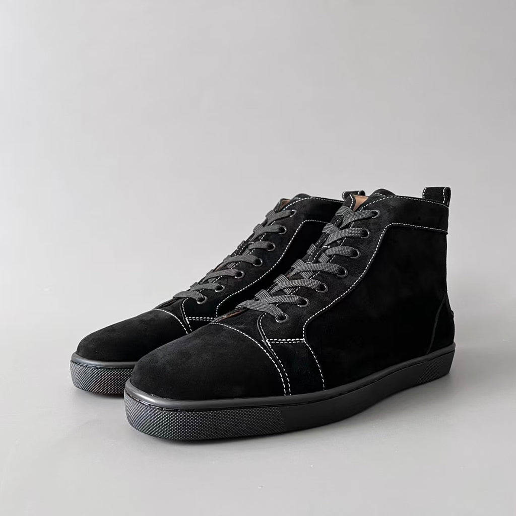 CL 【Red Sole】Lou Spikes high-top sneakers in all-black with studs.