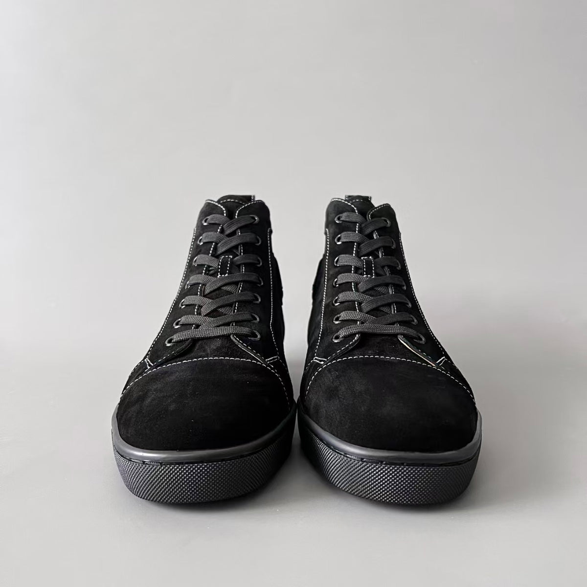 CL 【Red Sole】Lou Spikes high-top sneakers in all-black with studs.