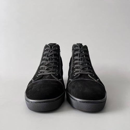 CL 【Red Sole】Lou Spikes high-top sneakers in all-black with studs.