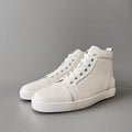 CL 【Red Sole】Lou Spikes high-top sneakers in white calfskin.
