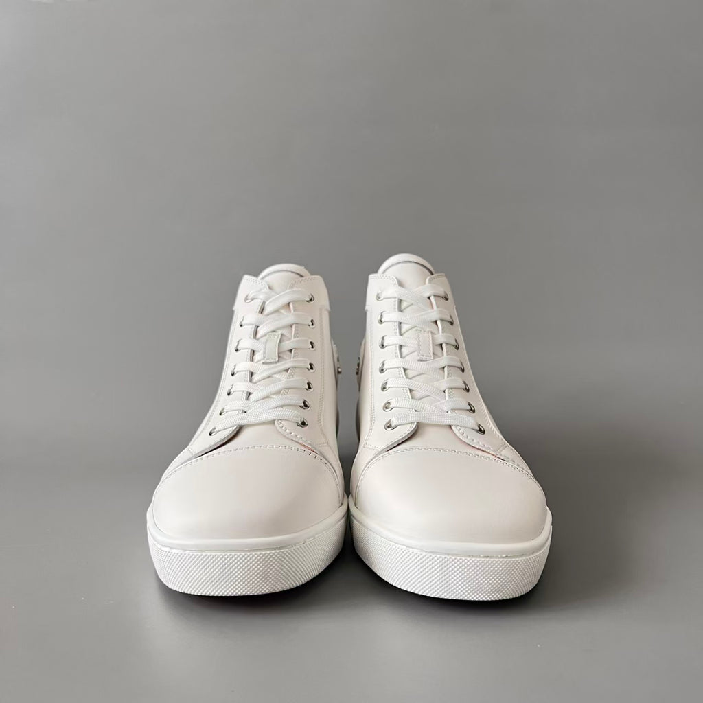 CL 【Red Sole】Lou Spikes high-top sneakers in white calfskin.