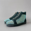 CL 【Red Sole】Lou Spikes high-top sneakers in green, fully embellished with crystals