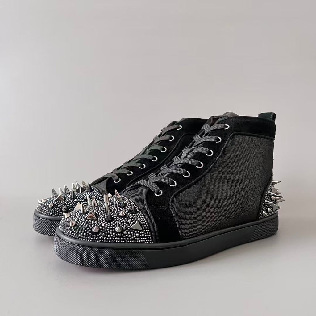 CL 【Red Sole】Lou Spikes High-Top Sneakers – Black Diamond Studs