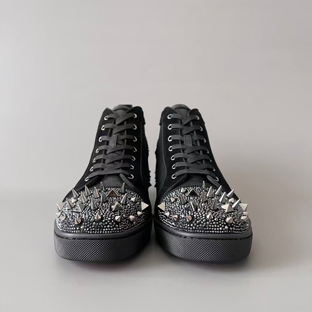 CL 【Red Sole】Lou Spikes High-Top Sneakers – Black Diamond Studs