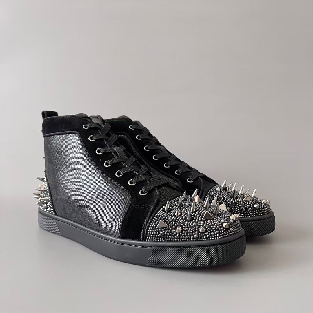CL 【Red Sole】Lou Spikes High-Top Sneakers – Black Diamond Studs