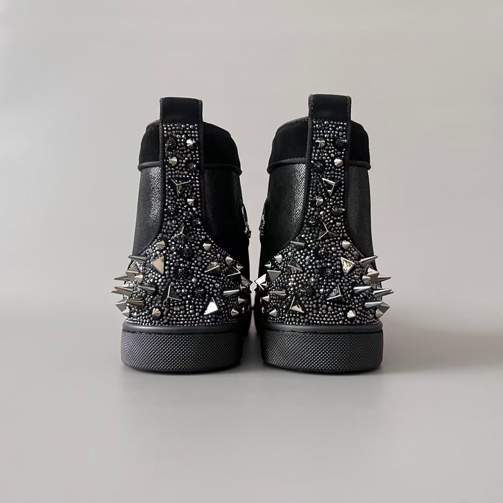 CL 【Red Sole】Lou Spikes High-Top Sneakers – Black Diamond Studs