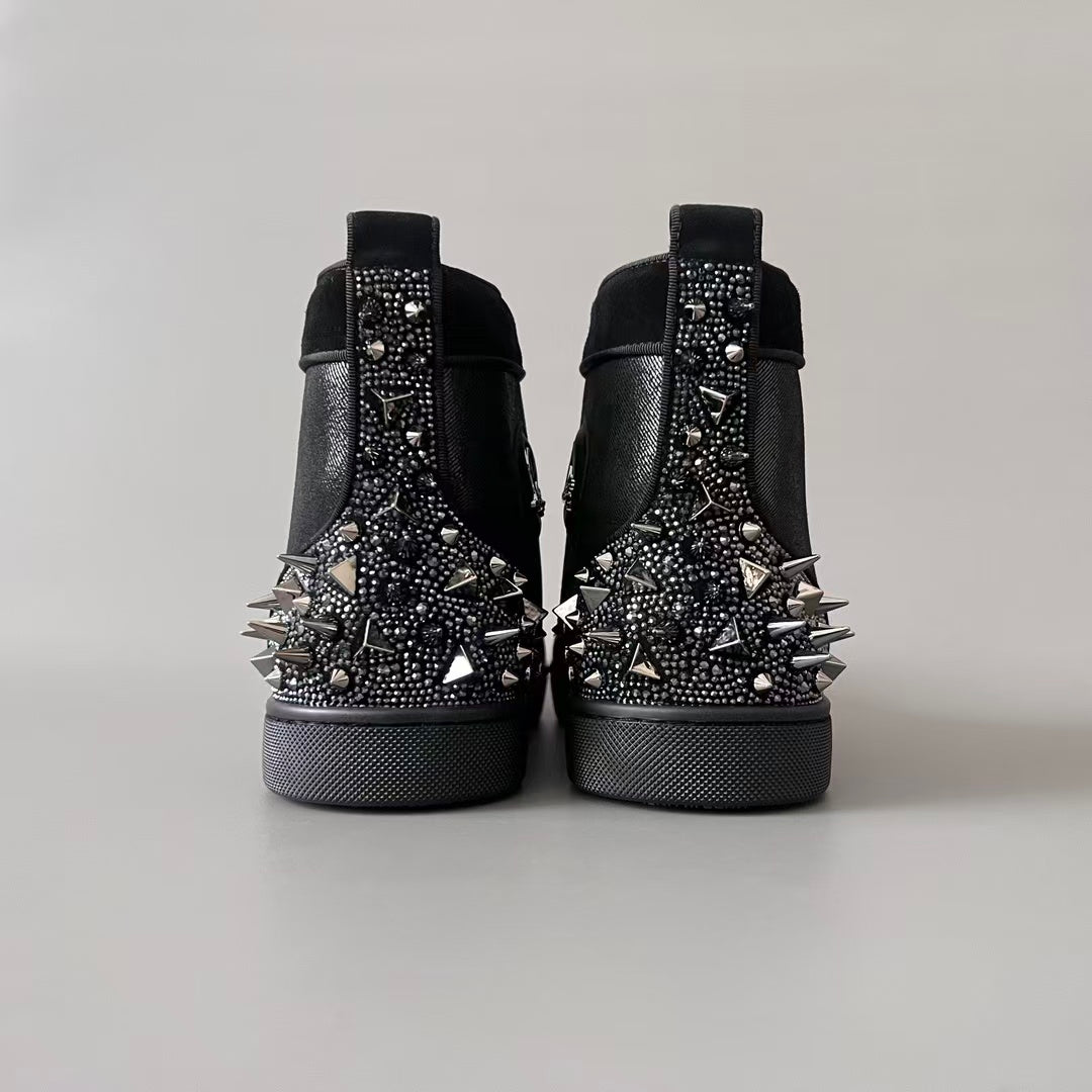 CL 【Red Sole】Lou Spikes High-Top Sneakers – Black Diamond Studs