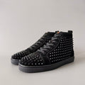 CL 【Red Sole】Lou Spikes high-top sneakers in all-black with studs.
