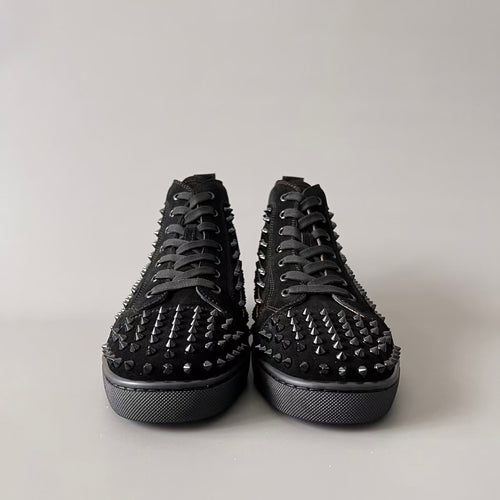CL 【Red Sole】Lou Spikes high-top sneakers in all-black with studs.