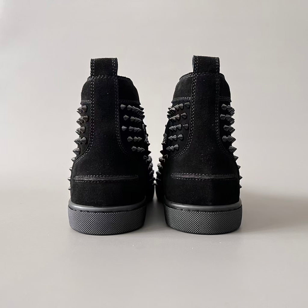 CL 【Red Sole】Lou Spikes high-top sneakers in all-black with studs.
