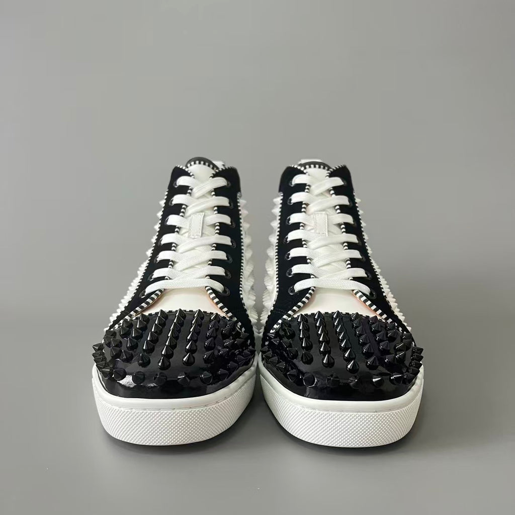 CL 【Red Sole】Lou Spikes High-Top Sneakers – Black Toe with All-Over Studs