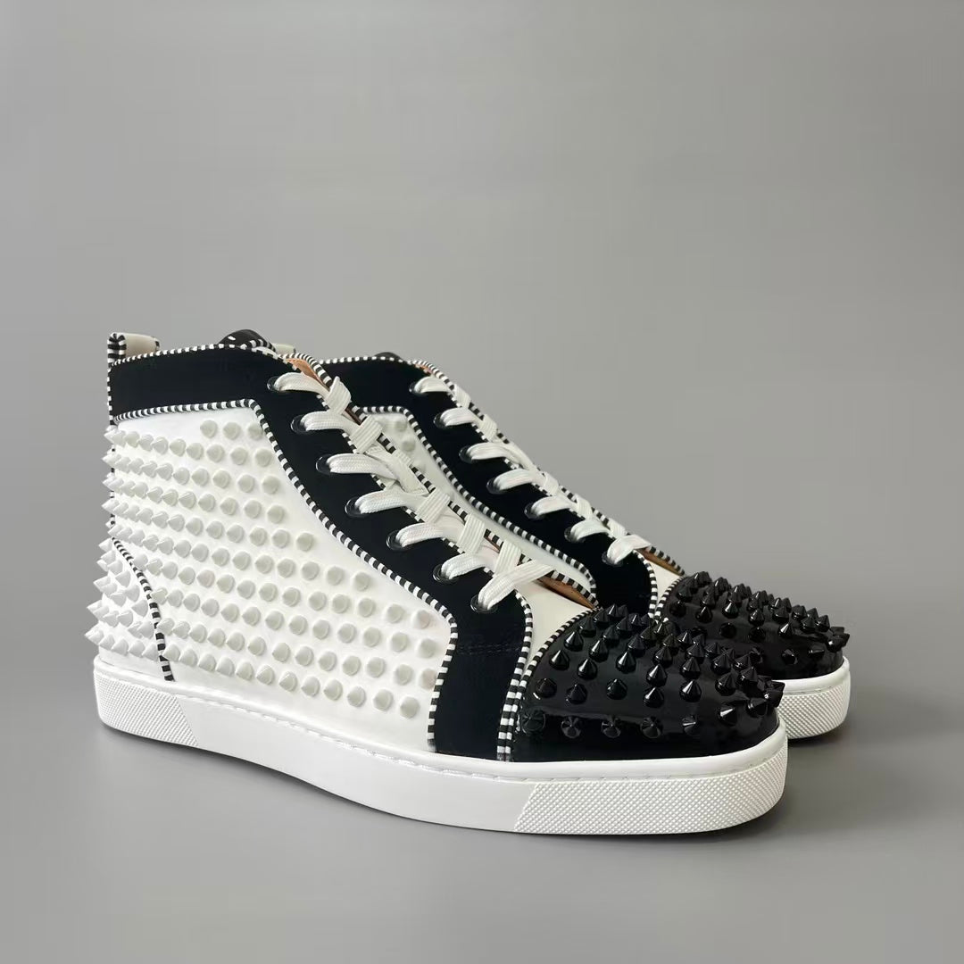 CL 【Red Sole】Lou Spikes High-Top Sneakers – Black Toe with All-Over Studs