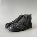 CL 【Red Sole】Lou Spikes high-top sneakers in black leather with studs.