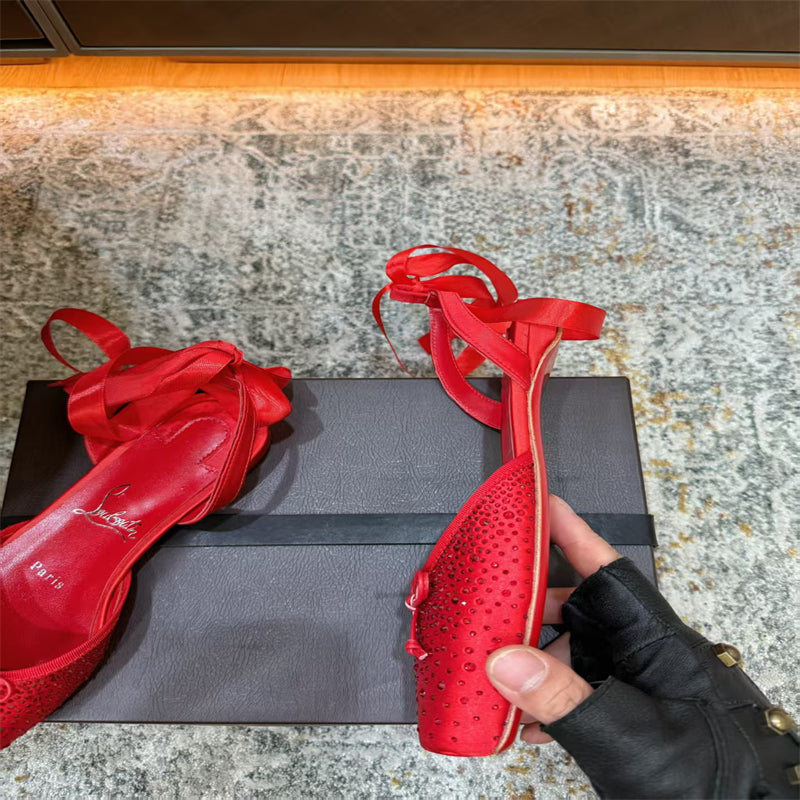 CL 【Red Sole】Rhinestone Bow-Tie Ballet Flats