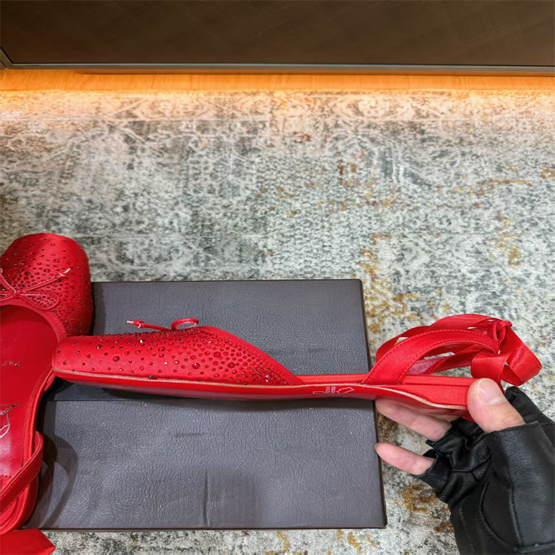 CL 【Red Sole】Rhinestone Bow-Tie Ballet Flats