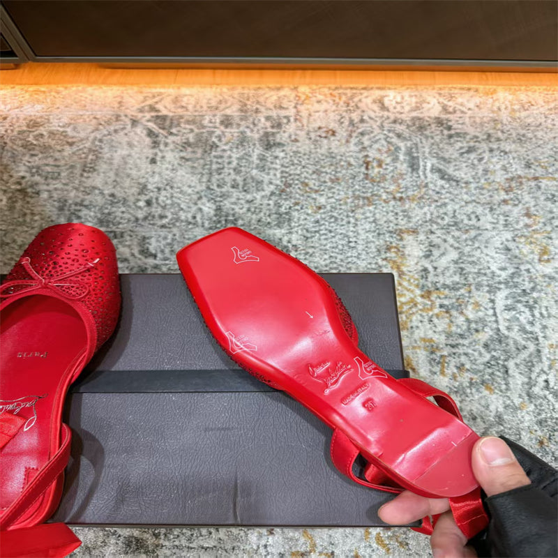 CL 【Red Sole】Rhinestone Bow-Tie Ballet Flats