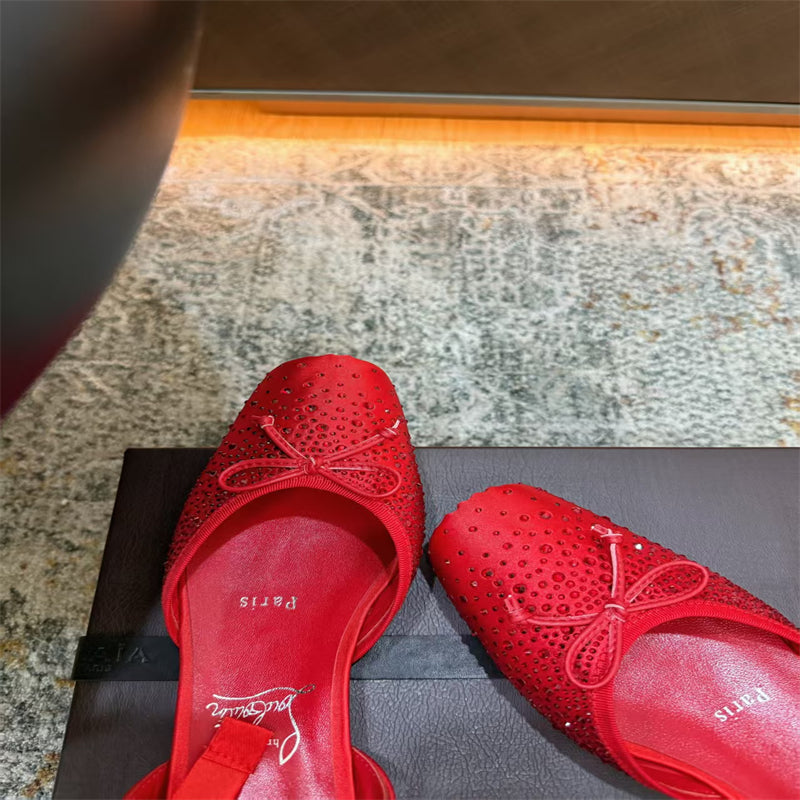 CL 【Red Sole】Rhinestone Bow-Tie Ballet Flats